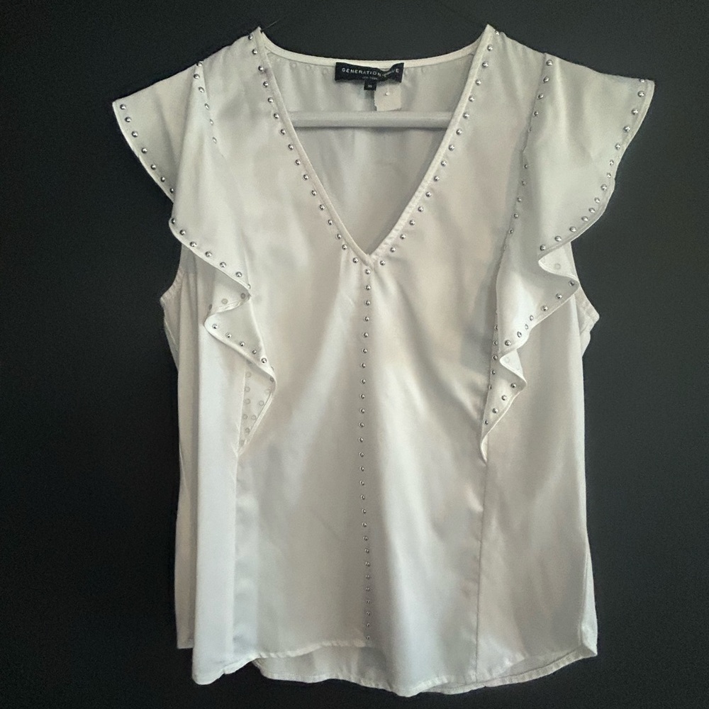 Generation Love White Ruffled Blouse with V-Neck